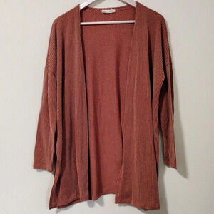 Dress Up Size S Open Front Side Slit Long cardigan Ribbed Side Slits Rust